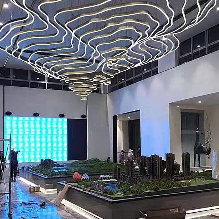 Custom Real Estate Sales Hall &amp; Hotel Lobby Decor Gold Lustre-Salon Metal Large Pendant Lights High Ceiling Luxury Chandeliers