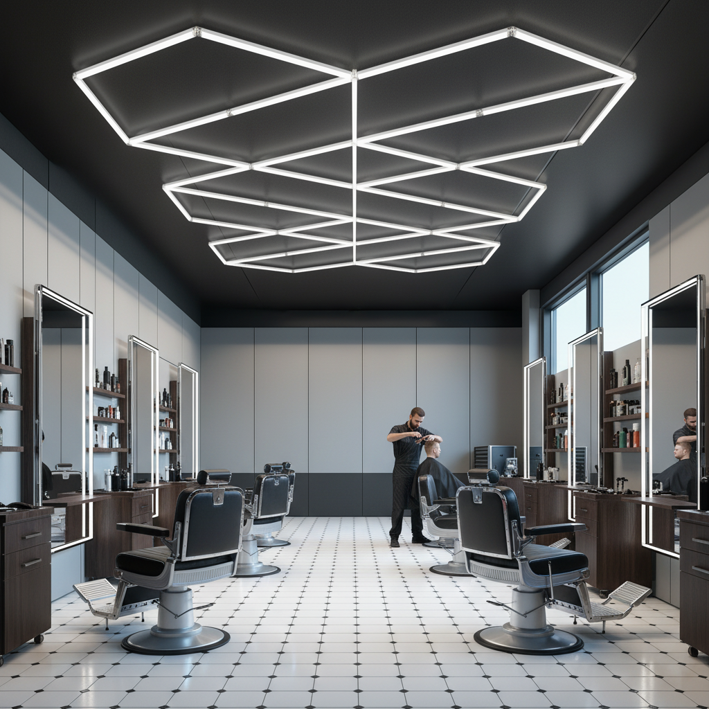 Reception Area Premium Diamond Office Lights for High Ceiling Dimmable Custom Geometric Cable Suspension for Reception Hall