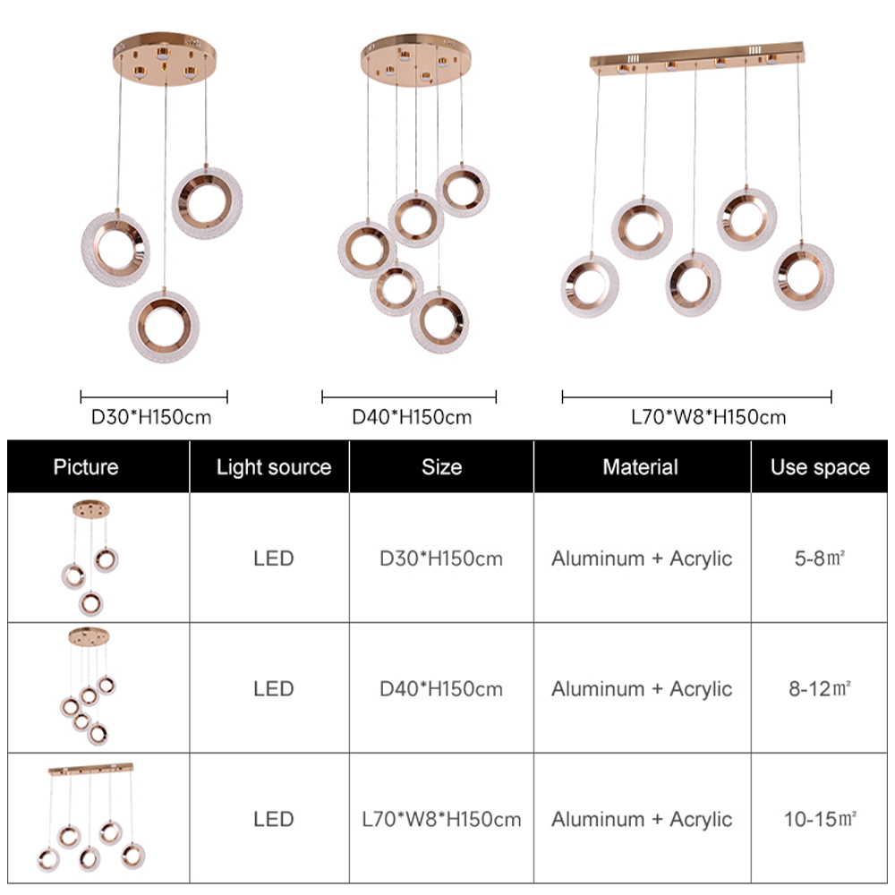 Industrial Light Luxury Aluminum Frame Adjustable Height LED Pendant Light for Bar Restaurant Lounge Villa Foyer Chandelier