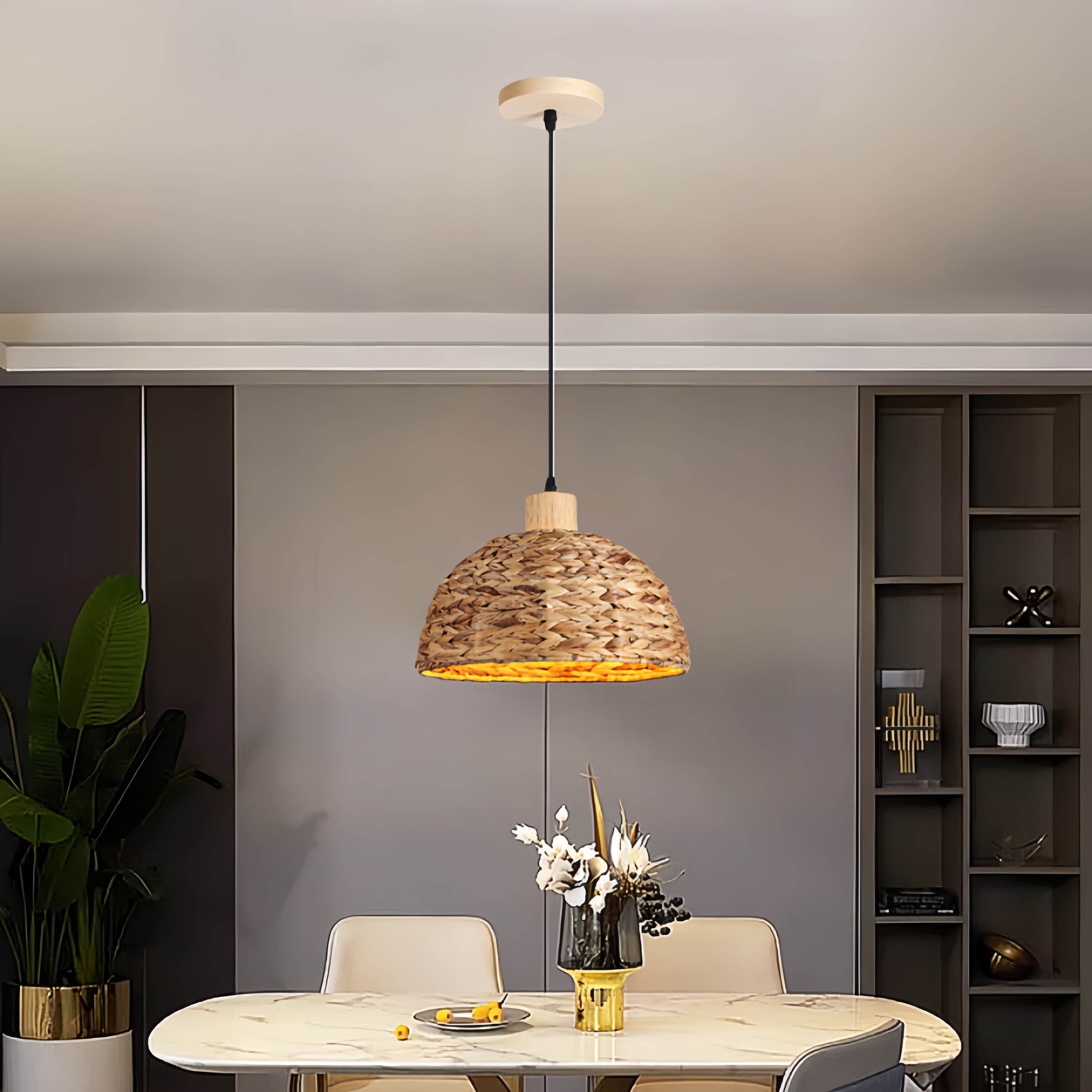 Cross-Border Long Adjustable Height Woven Rattan Chandelier Explosions American Farmhouse Wind Hostel Hotel Restaurant Bar Lamps