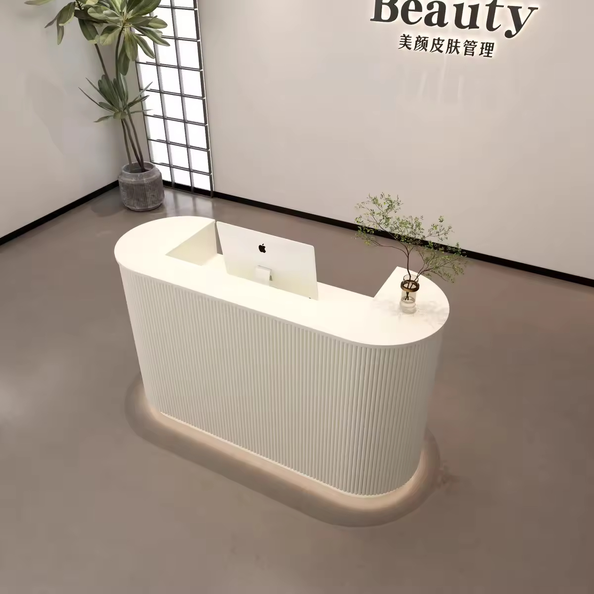 Modern White Reception Desk with Durable Cashier Counter Economically Priced for Beauty Salons Offices Hotels Gyms Hospitals