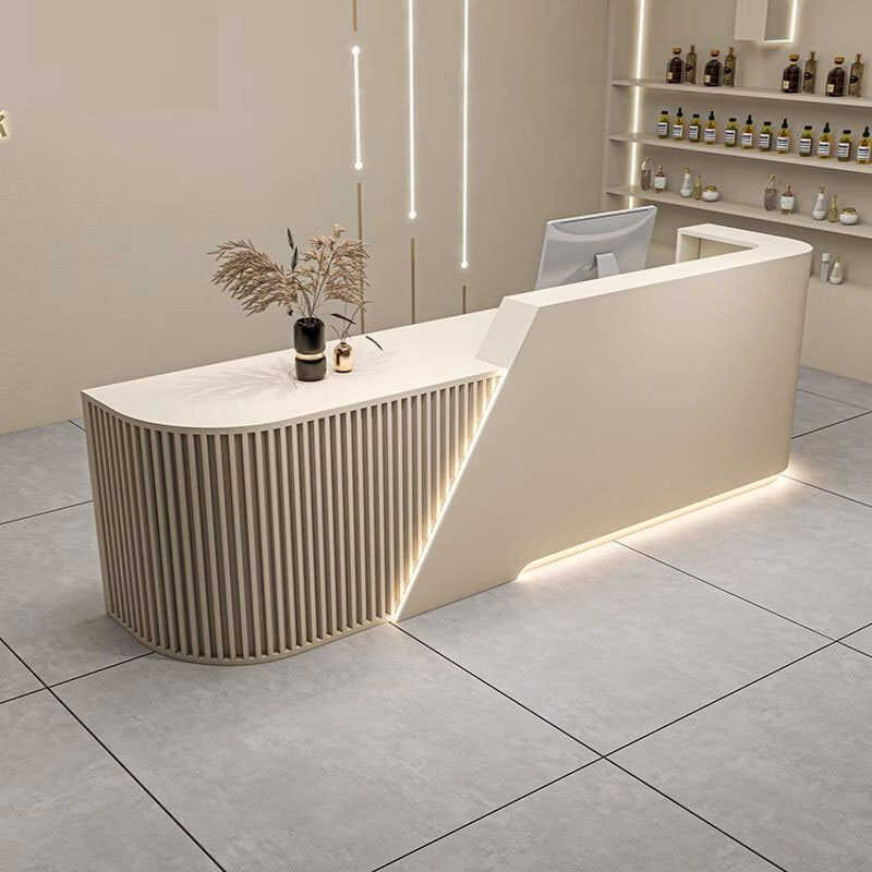 2024 Hot Luxury Beauty Salon Spa Furniture White Reception Desk Office Reception Desk LED Light Reception Desk