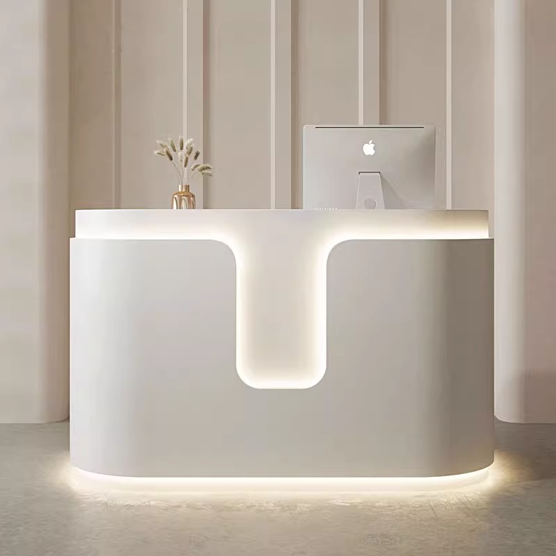Commercial Boutique Salon Store High Quality Custom Made U Shape Wooden Reception Desk with LED Lighting for Hotel Beauty Salon
