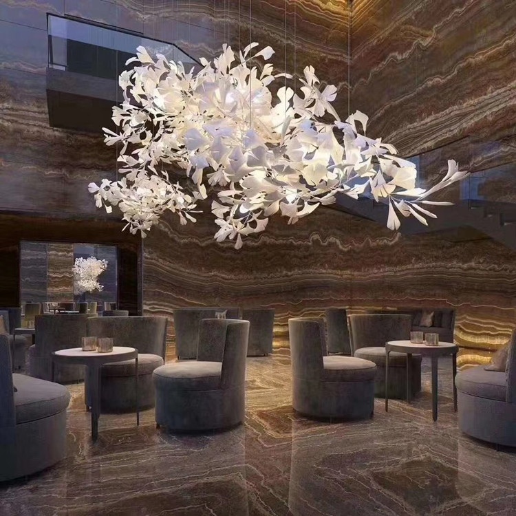 Modern Chandelier Custom Ceramic Ginkgo Leaf Branch Pendant Lights Living Room Dining Room Bedroom Hotel Villa Artistic Design