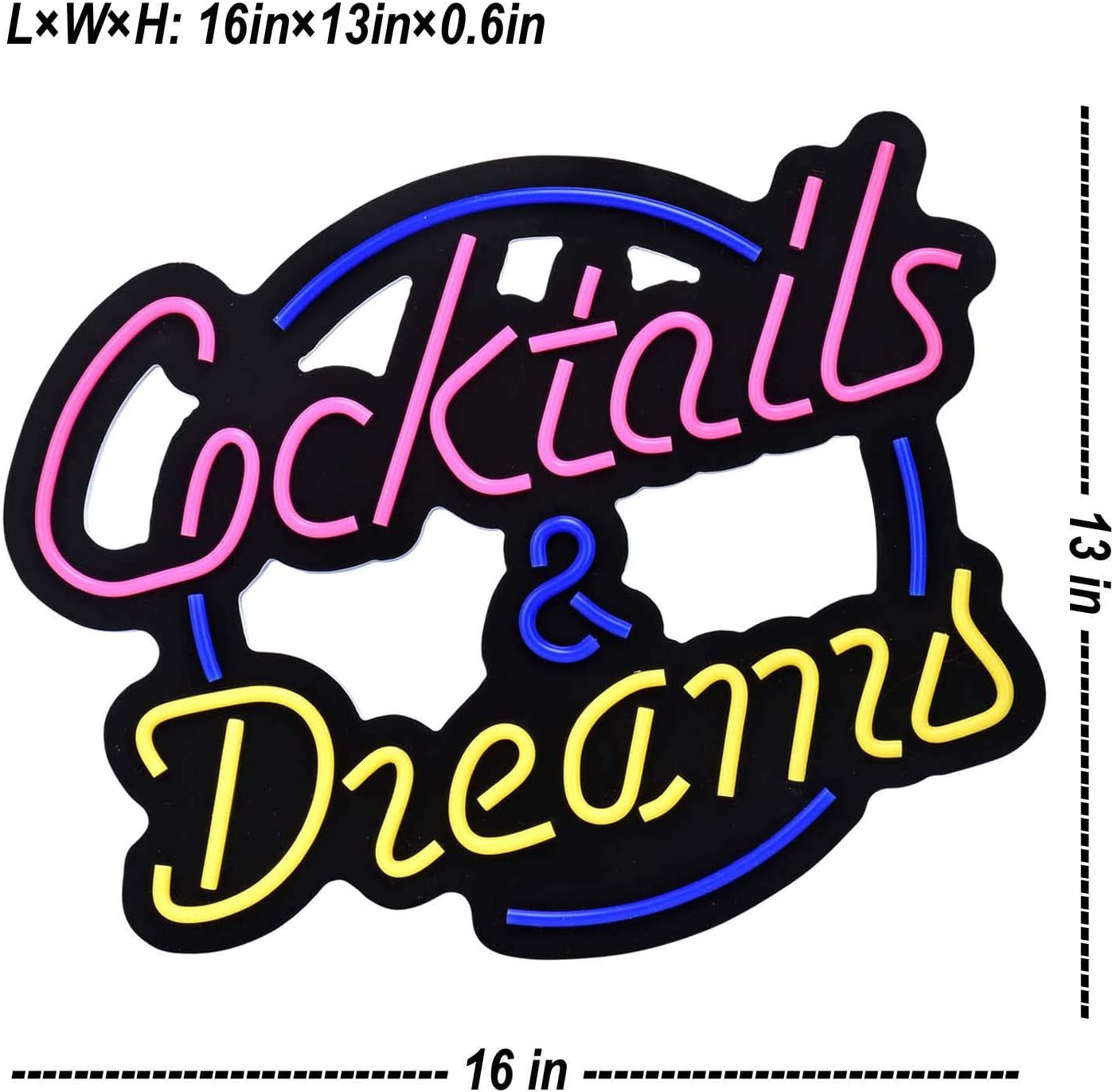 Cocktails &amp; Dreams LED Neon Sign Art Wall Lights for Beer Bar Club Bedroom Windows Glass Hotel Pub Cafe Decoration
