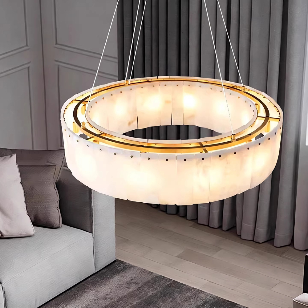 Luxury Natural Alabaster Chandelier Retro Model Room Hotel Spanish Alabaster Alabaster Ceiling Light Hotel Lobby Chandelier
