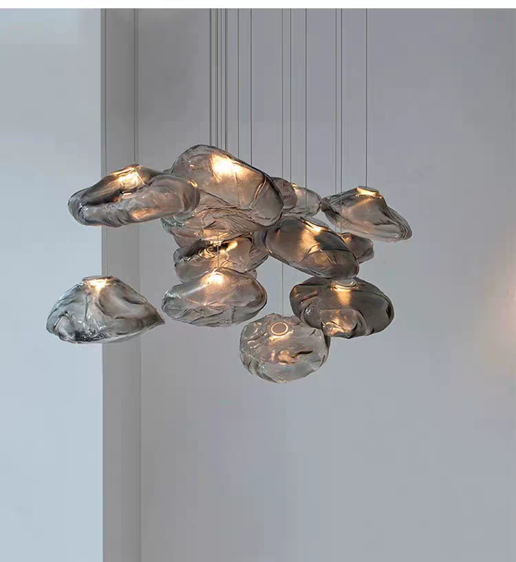 VEKO Clear Cognac Smokey Glass Chandelier Staircase Hotel Lobby Art Glass High Ceiling Lamp Project Modern Chandelier
