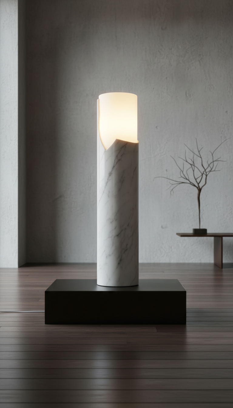 Pharos Carrara Marble Lamp Handcrafted Minimalist Luxury Lighting for Contemporary Elegant Spaces