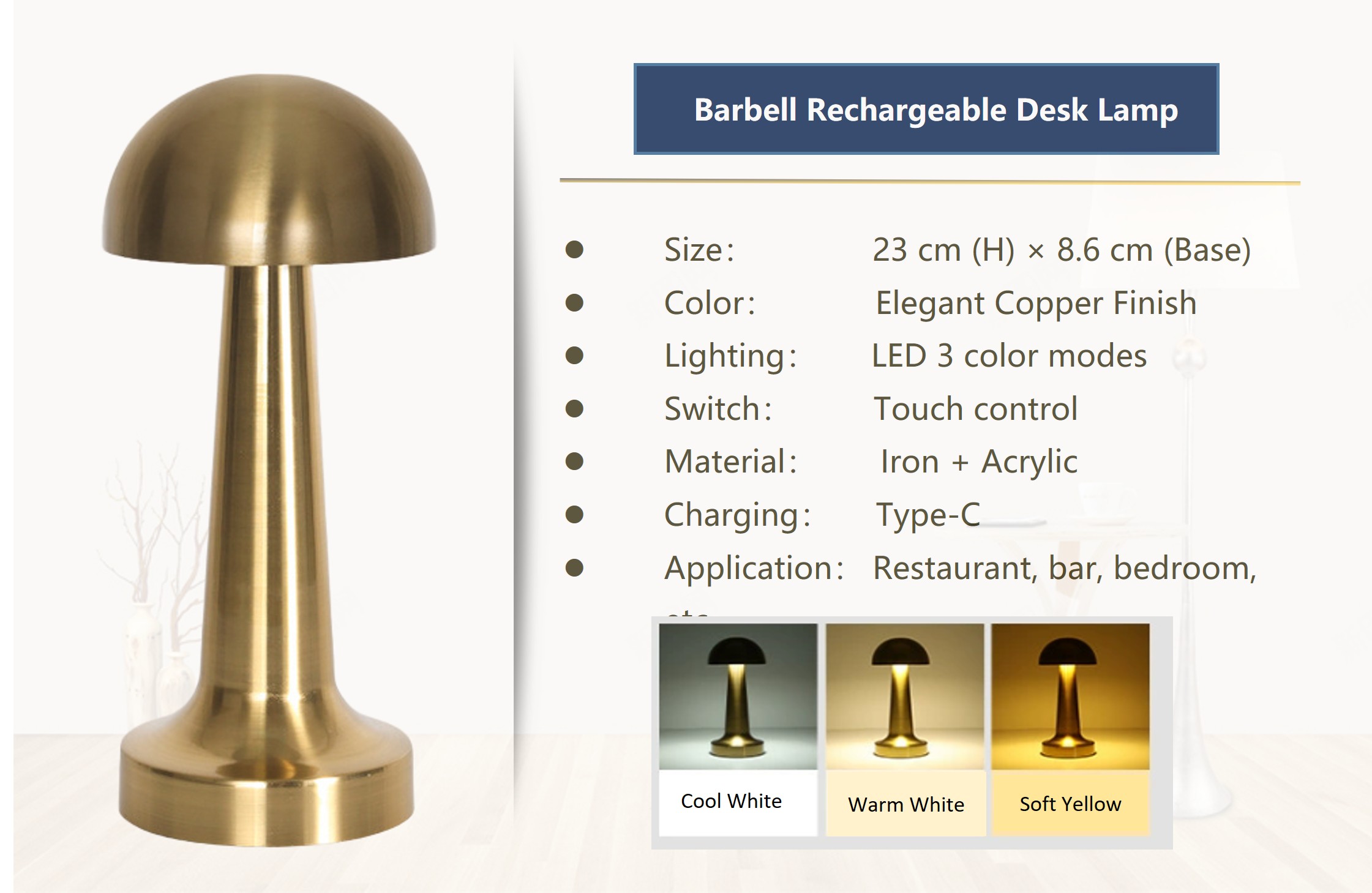 Factory Direct Rechargeable LED Table Lamp Bar Style Desk Light for Hotel, Restaurant, Lounge, and Bar Use