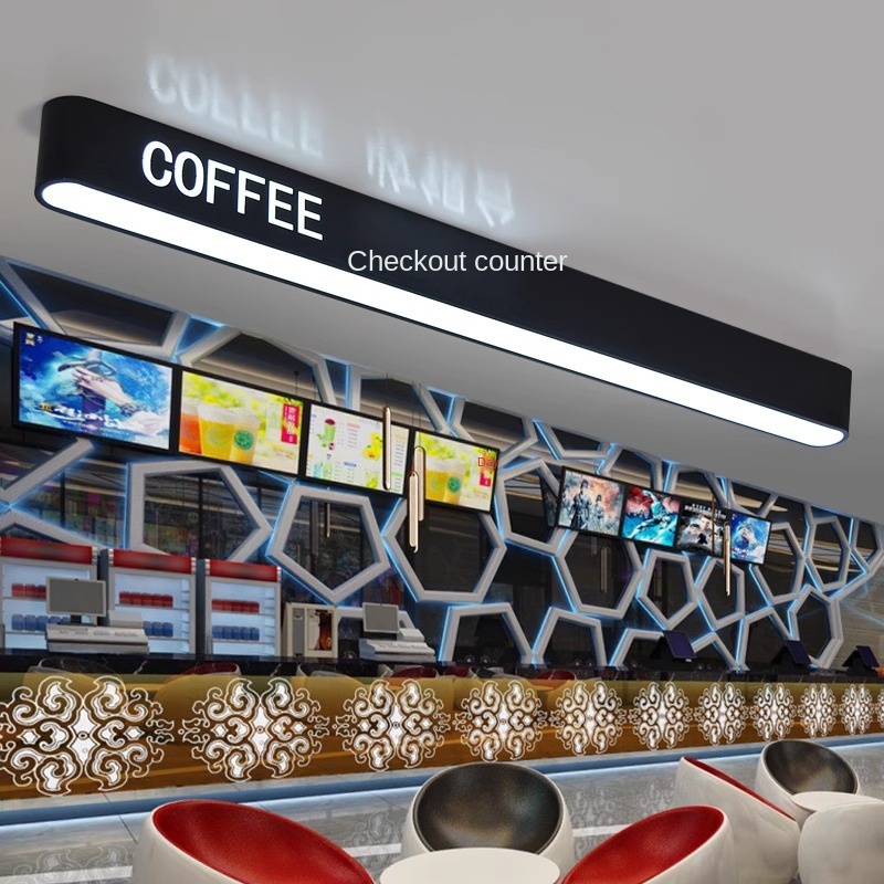 Letter-cutout Logo Illuminated Iron LED Chandelier 6000K Color Temperature for Coffee Shop Clothing Store Reception Desk More