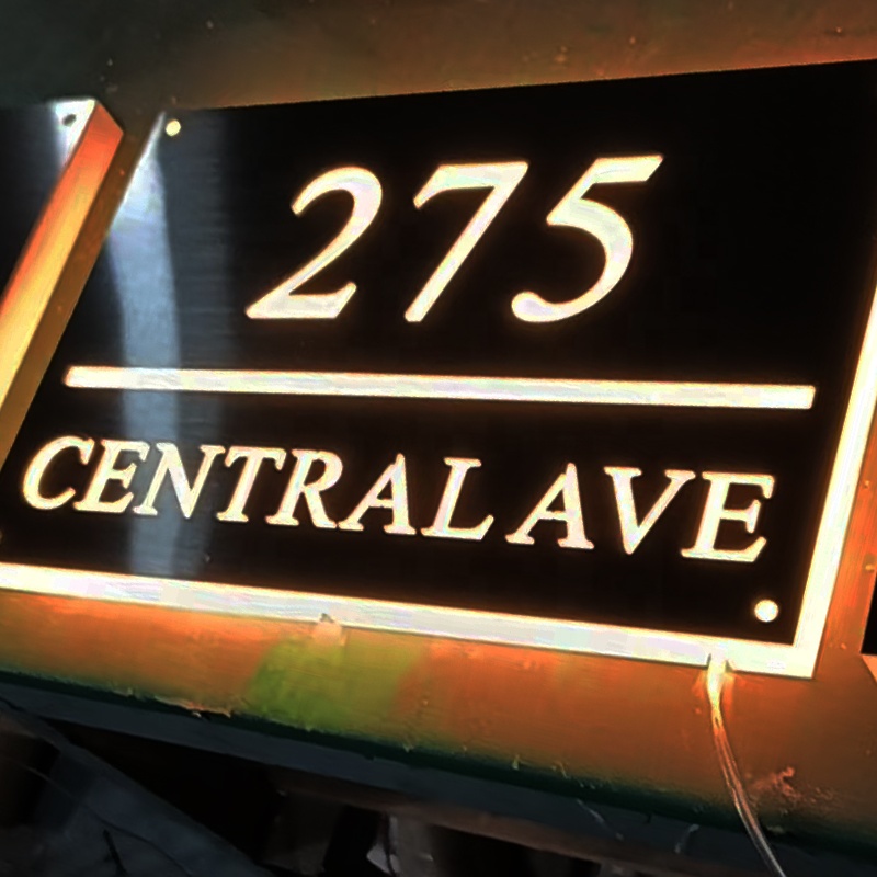 Custom Outdoor Waterproof Golden Metal Led Backlit Home Number Address Door Business Sign Wall Lighting for Hotel Room