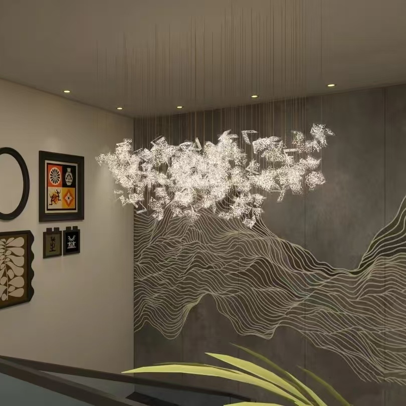 Creative Acrylic Chandeliers with Warm White Light Personalized Art Decor for Hotels Clubs Villas Lounges Banquet Halls Bars