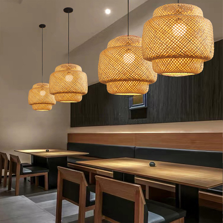 Handmade Rattan Pendant Light with Bamboo Lamp Shade Hanging Ratan Lighting for Home Wicker Chandeliers Rattan Lighting Fixture
