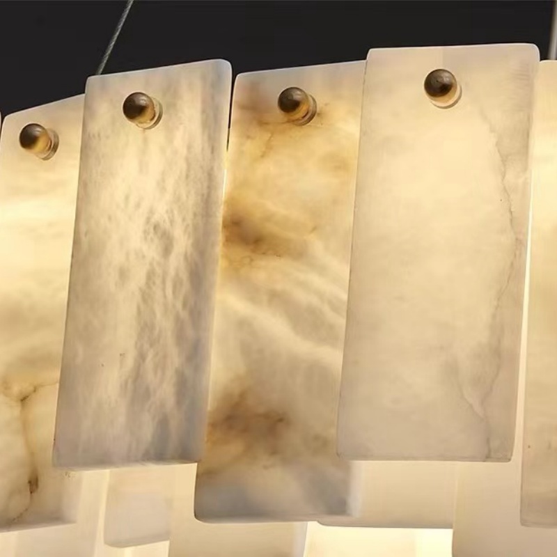 Contemporary Luxury Decor Hanging Light Natural Marble Alabaster Light Large Chandelier Ring Rectangular Pendant Light