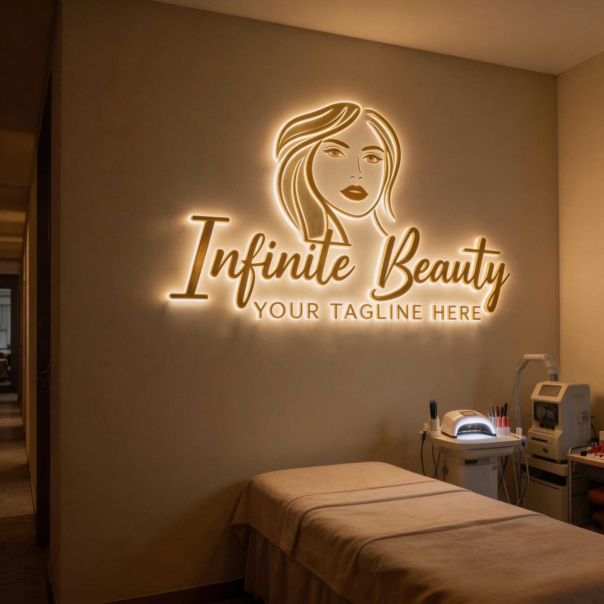 Business Name SPA Beauty Salon Sign And Reception Signs Gold Mirror Metal Letter 3D Led Brand Logo Backlit Sign For Business
