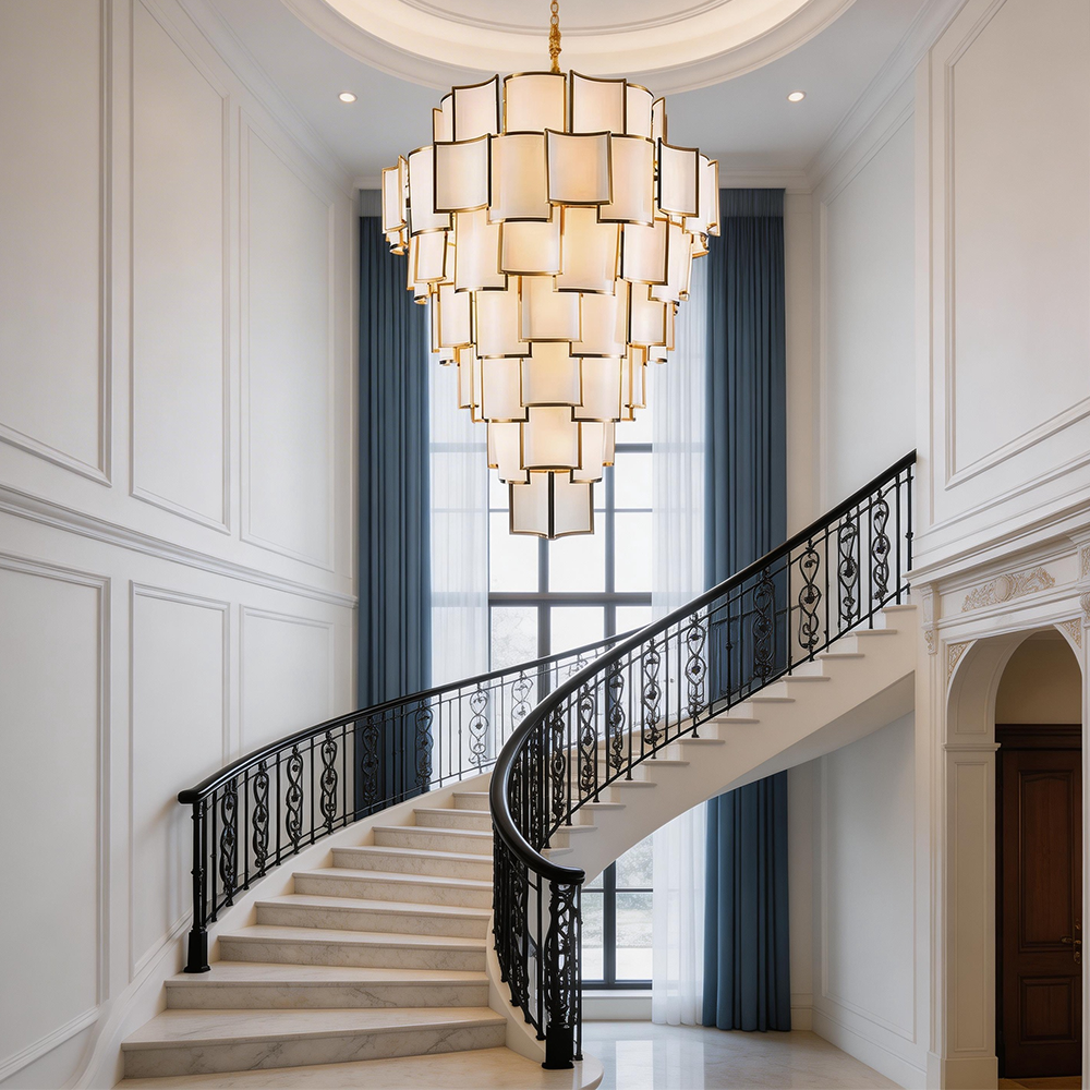 Modern Stair Large Designer Chandeliers Lobby Double Height Chandelier Customized Hotel Lobby Modern Chandelier
