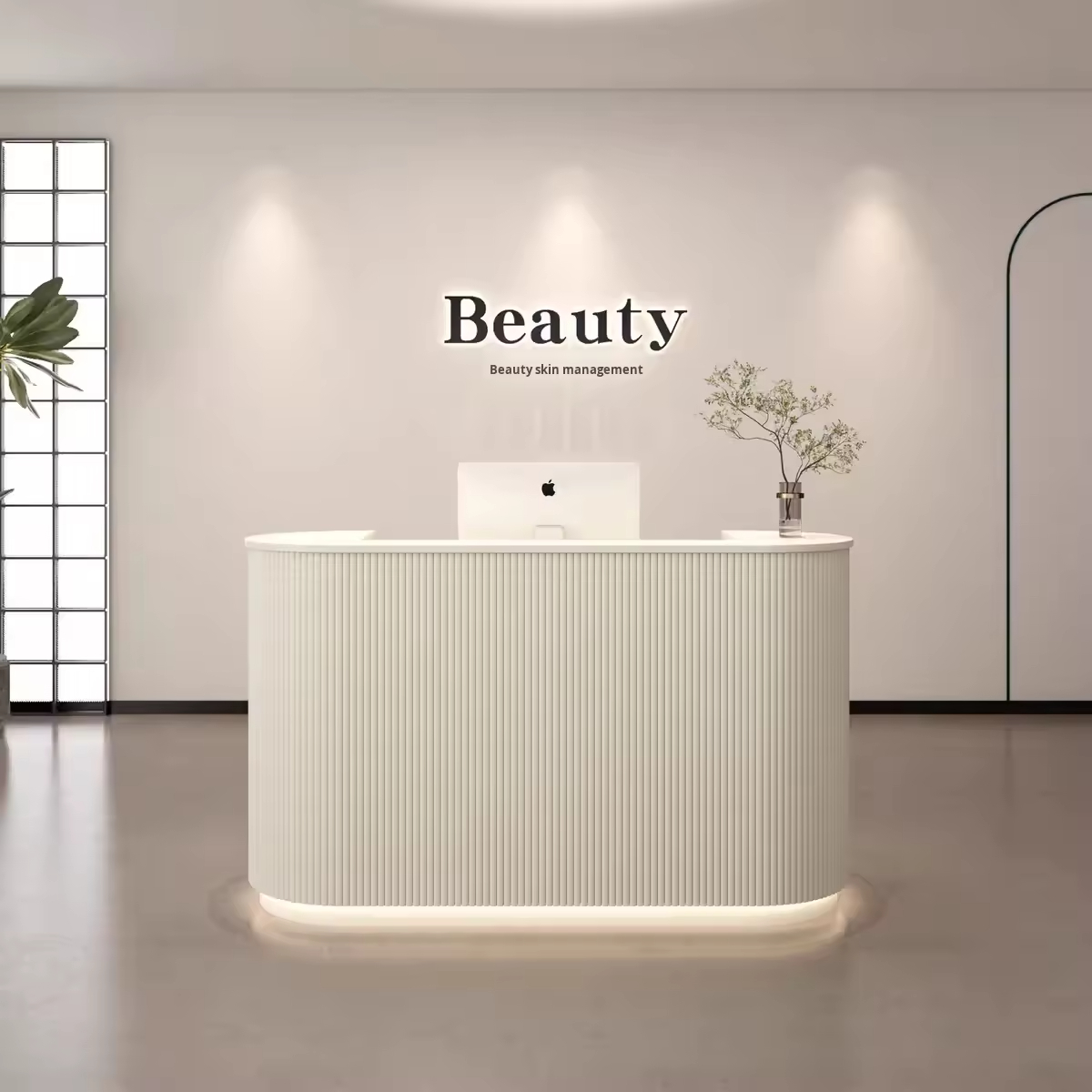 Modern White Reception Desk with Durable Cashier Counter Economically Priced for Beauty Salons Offices Hotels Gyms Hospitals