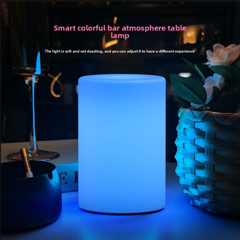 LED Illuminated Cylindrical Lamp Remote Control Creative Outdoor Restaurant Bar Lounge Tabletop Ambiance Light Cafe Decorative