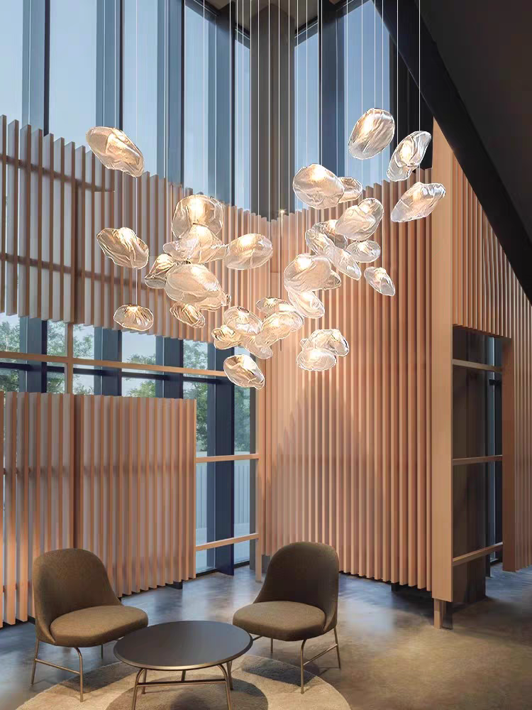 VEKO Clear cognac Smokey Glass Chandelier Staircase Hotel Lobby Art Glass High Ceiling Lamp Project Modern Chandelier