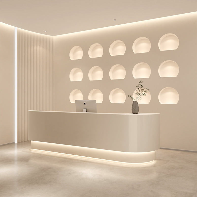 Modern Minimalist Wood Lacquered Dental Reception Desk Curved Bar Company Front Desk For Hotel Dental Hospital Beauty Salon