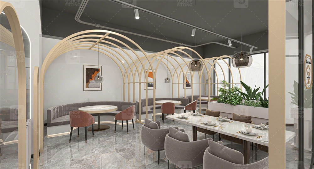 Custom Led Lighting Cafe Reception Counter Furniture Luxury Modern Wave Front Coffee Shop Bar Counter For Commercial Store