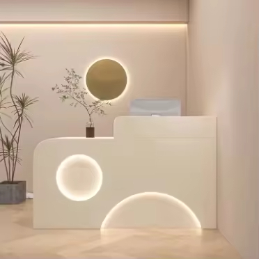 MultiColor Custom Logo Modern Luxury Wood Reception Desk Service Counter with LED Light for Hotel School Commercial Use