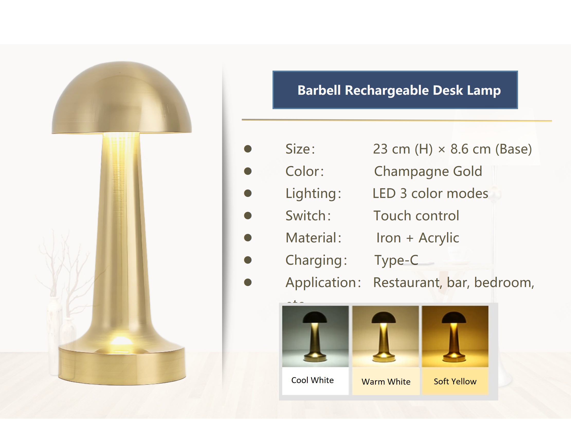 Factory Direct Rechargeable LED Table Lamp Bar Style Desk Light for Hotel, Restaurant, Lounge, and Bar Use