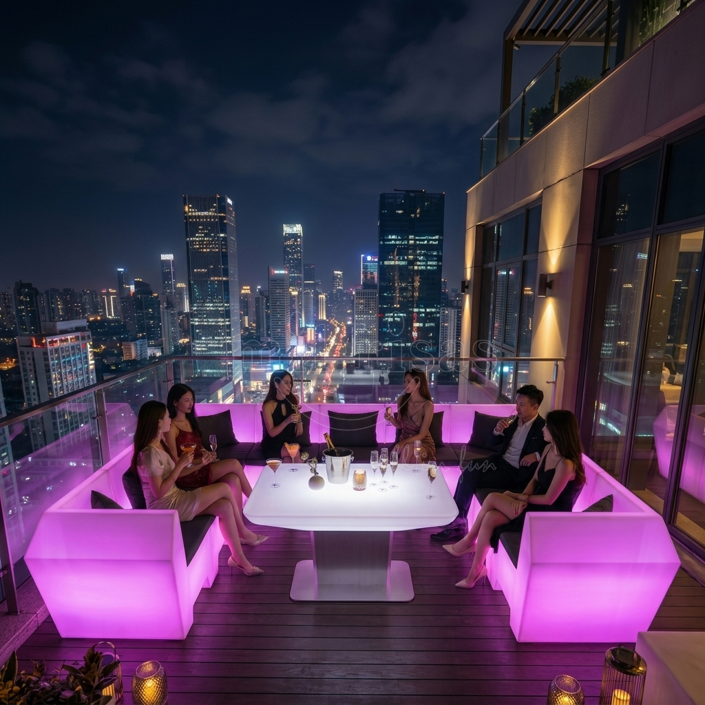 Modular LED Lounge Sofa Set with Illuminated Table for Nightclub VIP Seating Event Rental Bar Hookah Hotel Pool Party Furniture