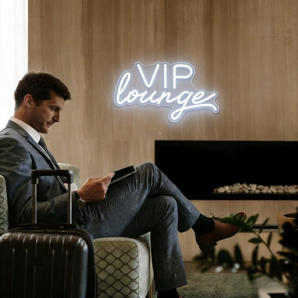 VIP Lounge Neon Sign White Minimalist LED for Club Hotel VIP Room Decor Soft Light Luxury Exclusive Vibe