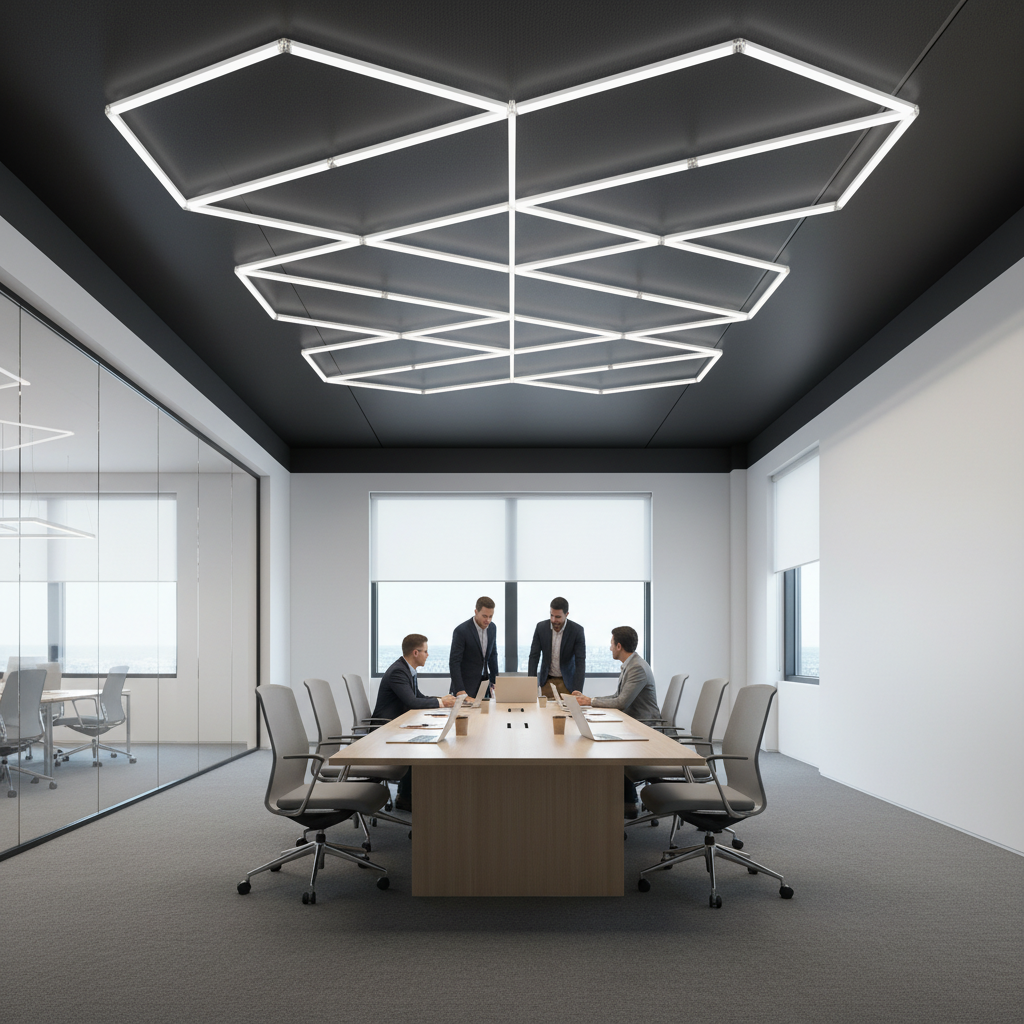 Reception Area Premium Diamond Office Lights for High Ceiling Dimmable Custom Geometric Cable Suspension for Reception Hall