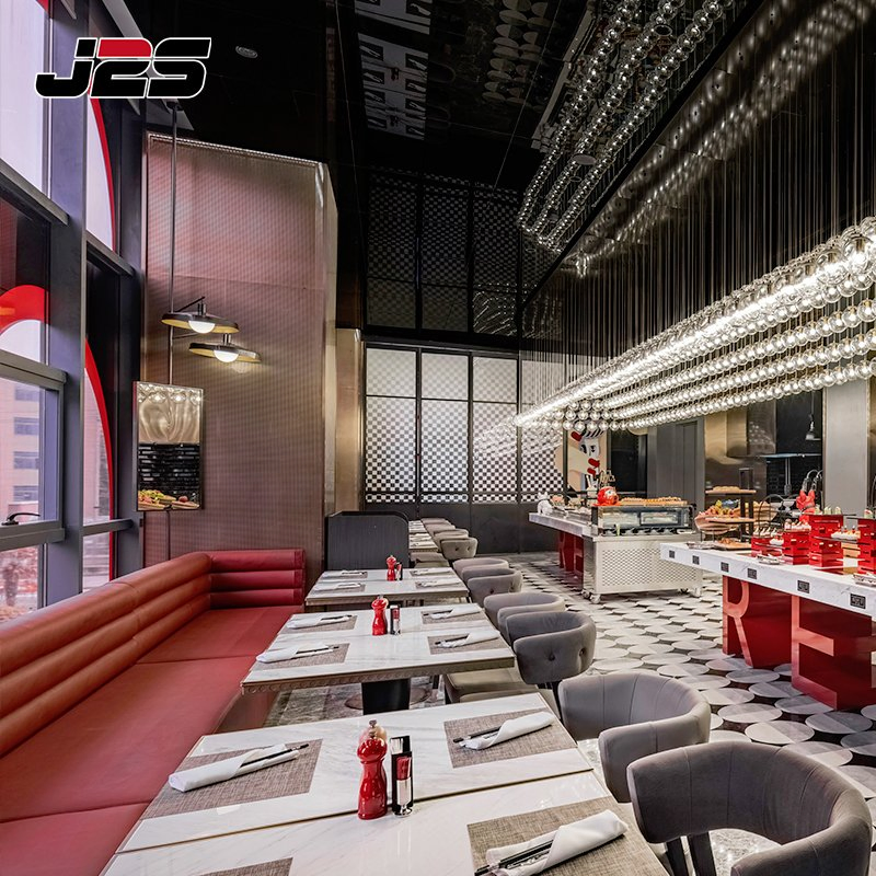 Premium Commercial Restaurant Furniture Upholstered Armchair Continuous Red Banquette Buffet Area VIP Hotel Lounge