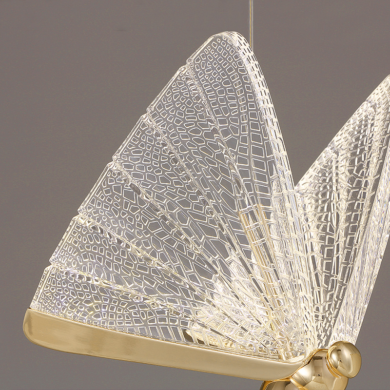 Acrylic Led Hanging Lamps Gold Transparency Butterfly Pendant Light Staircase Ceiling Chandelier