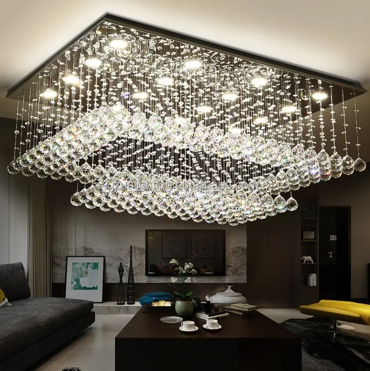 Custom Non-Standard Large Crystal Chandelier Hotel Lobby Lighting With Remote Control