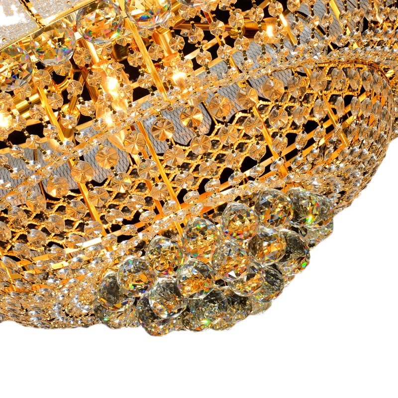 Luxury Golden Crystal Chandeliers for Hotels Villas and Sales Offices Opulent Duplex Design with Middle Sized Lamps