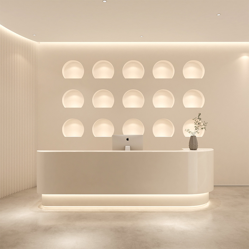 Modern Minimalist Wood Lacquered Dental Reception Desk Curved Bar Company Front Desk For Hotel Dental Hospital Beauty Salon