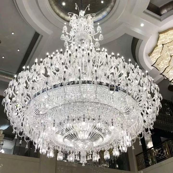 New Villa Decoration Luxurious Glass Crystal Stone Pendant Light Customized Modern Hotel Lobby Chandelier