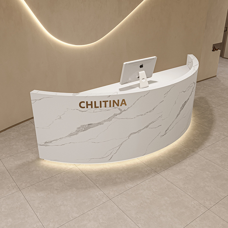 Custom Desk Curved Arc Front Painted Reception Counter Office Beauty Salon Cashier Clothing Counter Reception Desk Beauty Salon