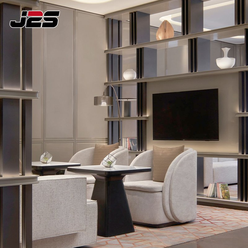 Upscale Commercial Restaurant Furniture Brown Leather Wood Armchair Square Marble Table Buffet Area Project