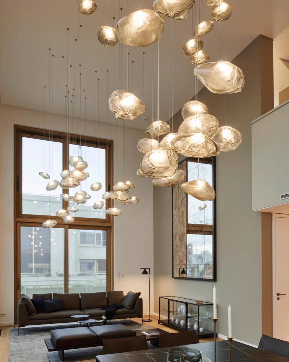 VEKO Clear cognac Smokey Glass Chandelier Staircase Hotel Lobby Art Glass High Ceiling Lamp Project Modern Chandelier