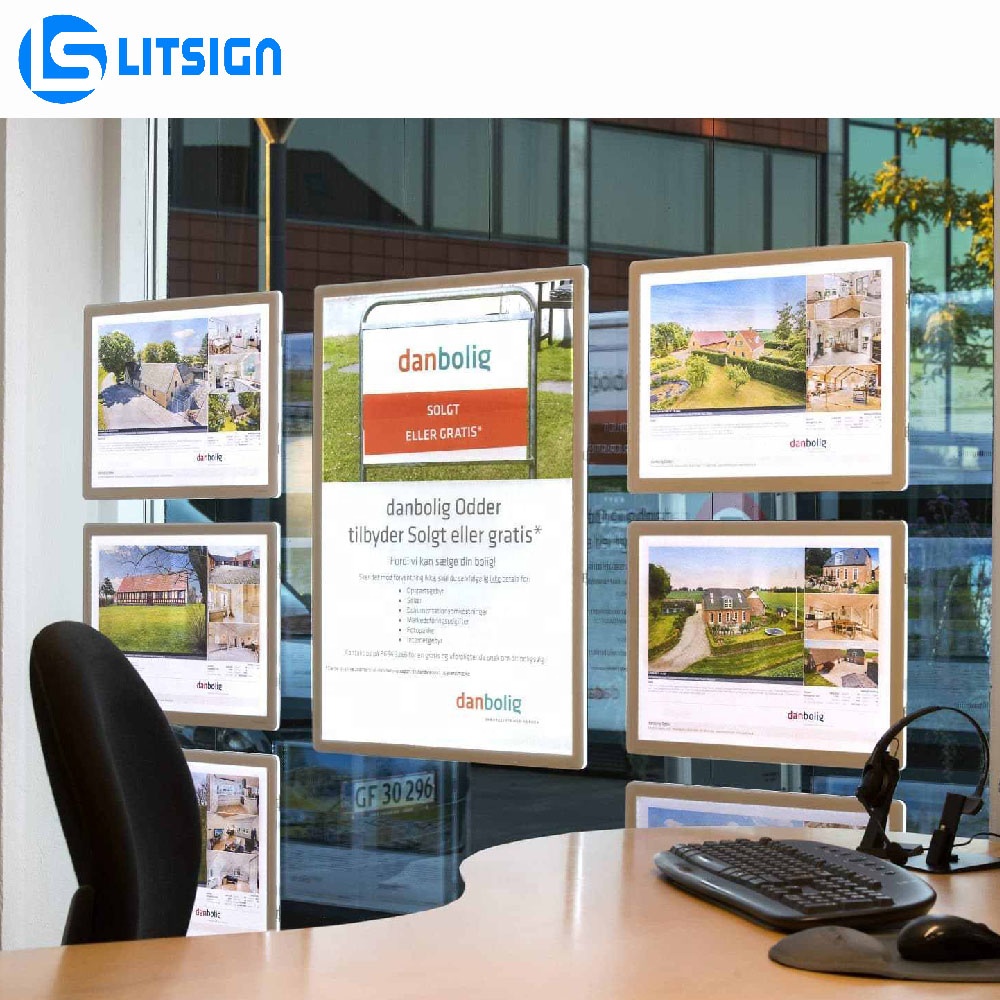 A4 Size Rectangle Crystal Acrylic Ultra Slim High Brightness Energy-Saving Eco-Friendly LED Hang Light for Real Estate Agency