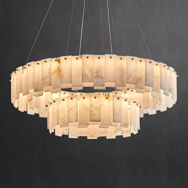 Contemporary Luxury Decor Hanging Light Natural Marble Alabaster Light Large Chandelier Ring Rectangular Pendant Light