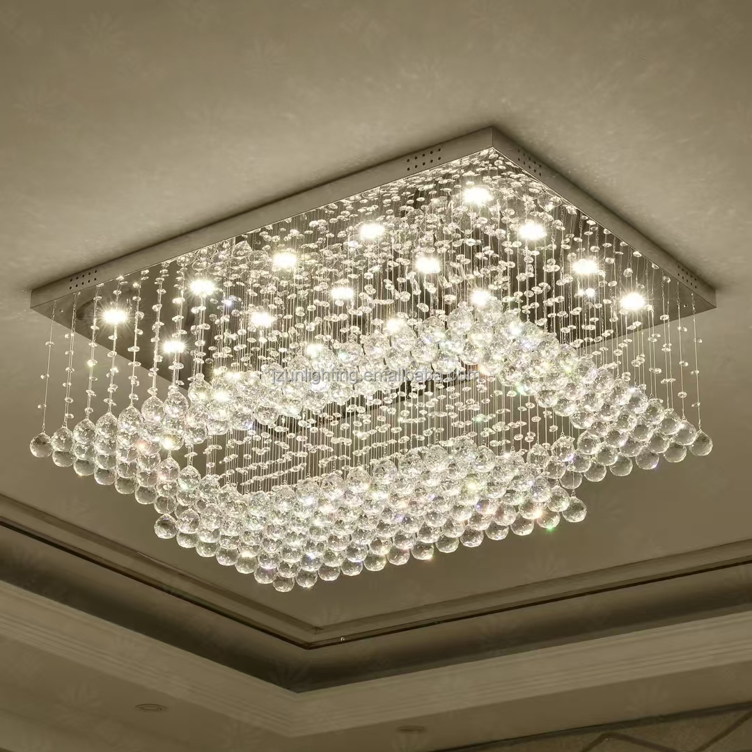 Custom Non-Standard Large Crystal Chandelier Hotel Lobby Lighting With Remote Control