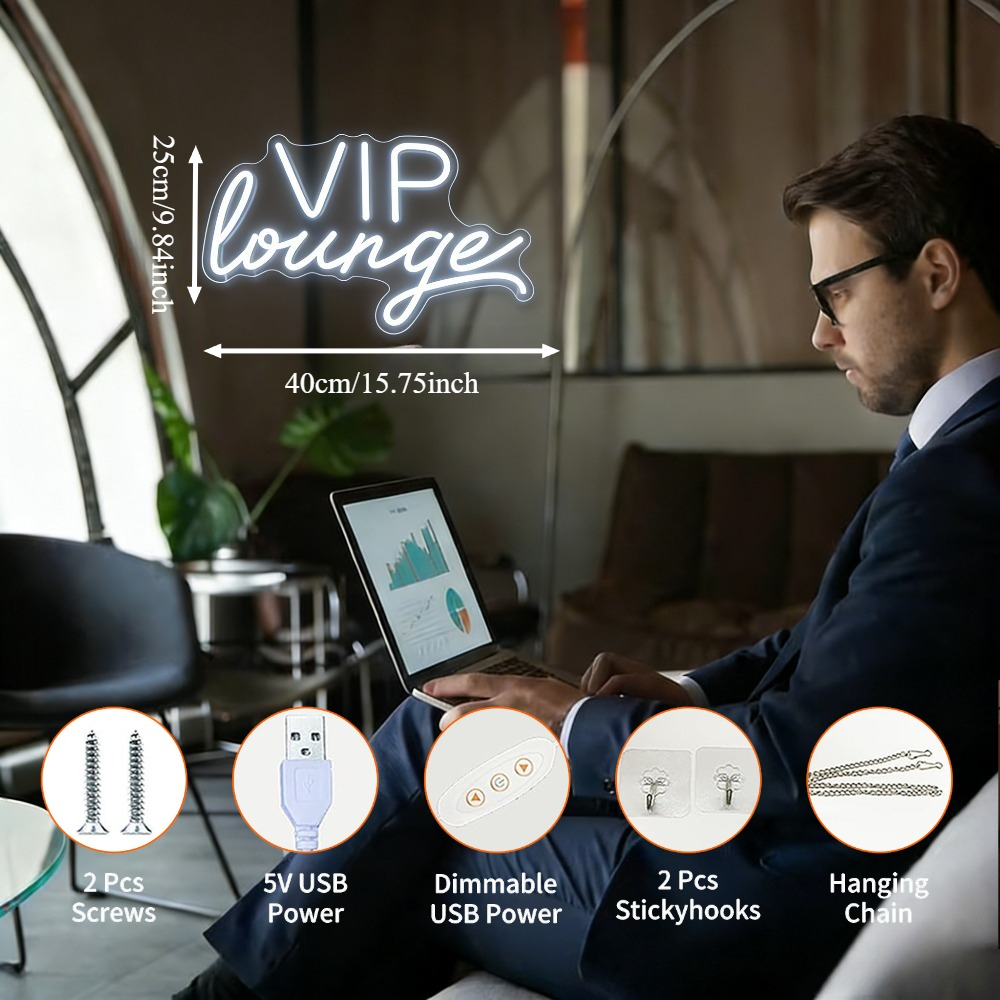 VIP Lounge Neon Sign White Minimalist LED for Club Hotel VIP Room Decor Soft Light Luxury Exclusive Vibe