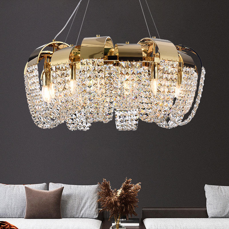 Custom Home Office Hotel Villa Gold LED Luxury Chandelier AC Compatibility Stainless Steel Crystal Modern Design for High
