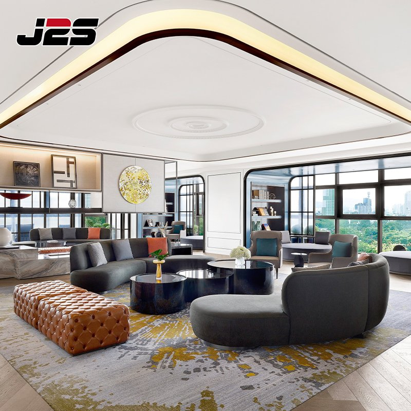 Modern Commercial Modern Leather Booth Sofas Beige Tub Chair Round Table Hotel Buffet Area Project