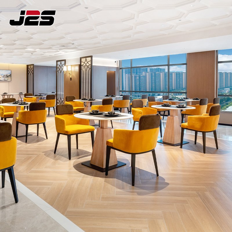 J2s Luxury Restaurant Furniture Set Tables and Upholstered Chairs for Hotel Buffet Area