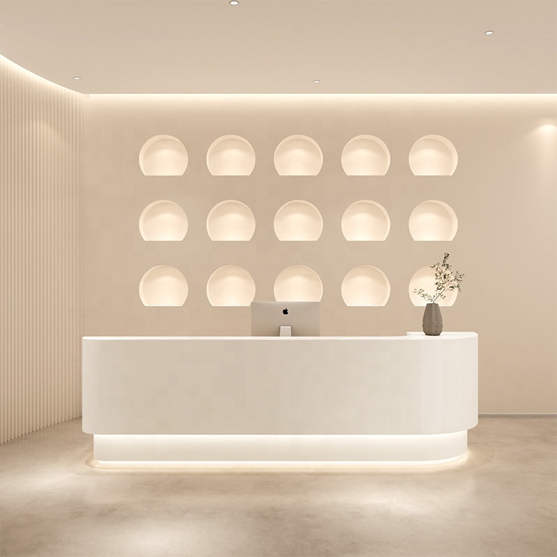 Modern Minimalist Wood Lacquered Dental Reception Desk Curved Bar Company Front Desk For Hotel Dental Hospital Beauty Salon
