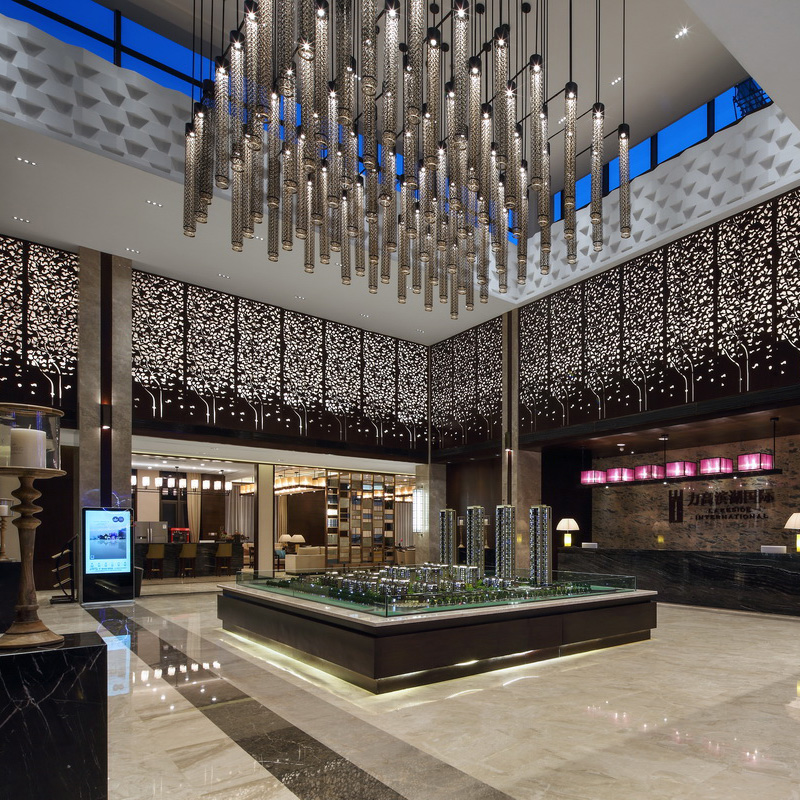 Customizable LED 50 Steel Crystal Pendant Light Sales Department Sandtable for Front Desk Reception Area Rest Zone Hotel Lobby