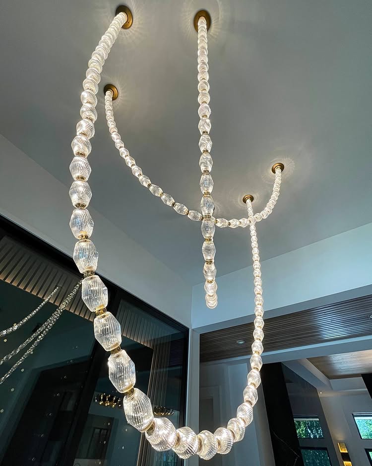 Custom Project Hotel Ball Led Hanging Lamp Atmosphere Elegant Circle Ceiling Lamp Long String Crystal Chandelier Pendant Light