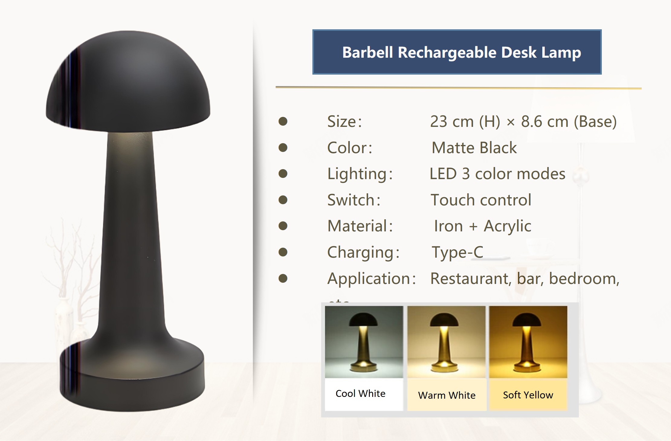 Factory Direct Rechargeable LED Table Lamp Bar Style Desk Light for Hotel, Restaurant, Lounge, and Bar Use